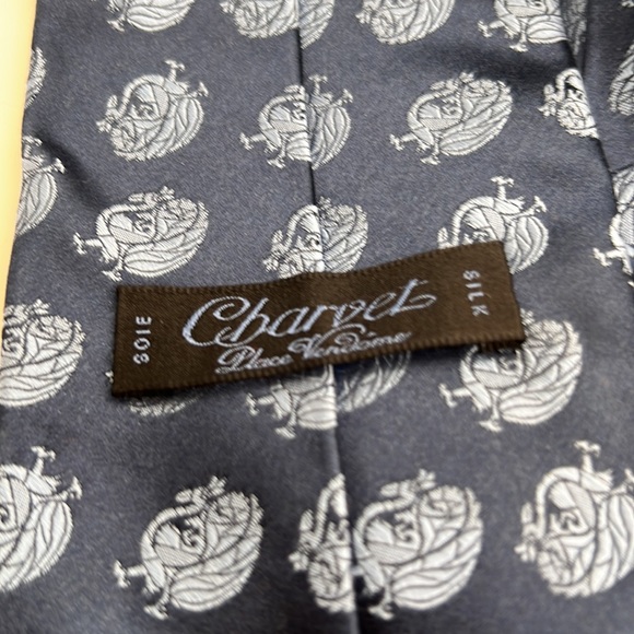 Charvet Silk Tie, Blue with Peacock Pattern, From France, Excellent Condition - Picture 2 of 3